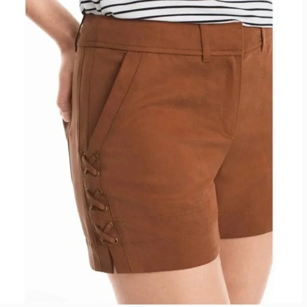 White House Black Market WHBM The 5" Short Lace Up Lyocell Olive Green Women's 8 - Picture 11 of 11
